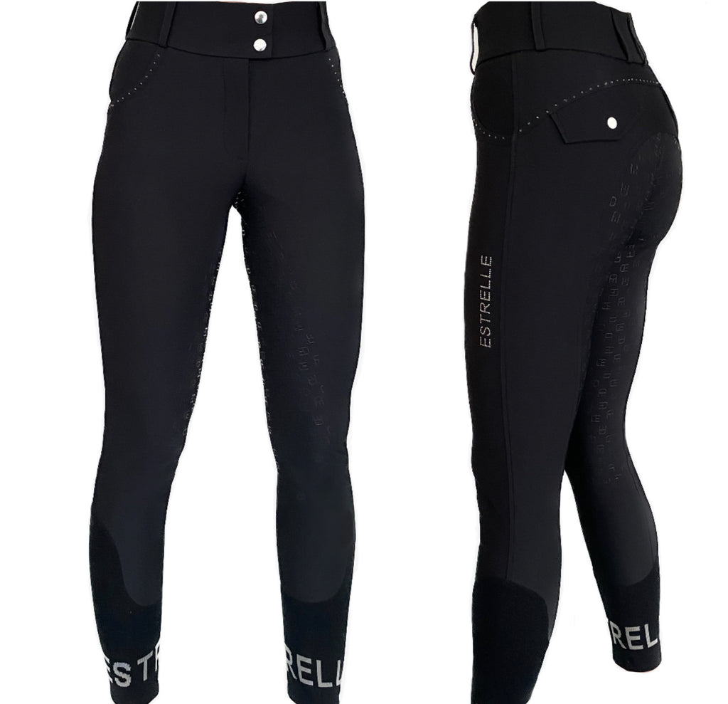 Signature riding breeches with knee patches, leather, black